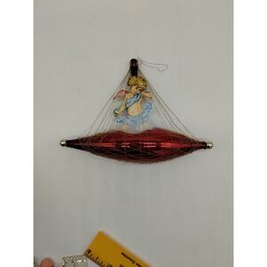 Antique Look Tinsel And Scrap Christmas Ornament Cherub Victorian